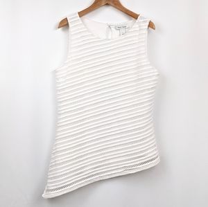 WHBM Tank Top Eyelet Lace Asymmetrical Hem Diagonal Stripes Keyhole Back White S